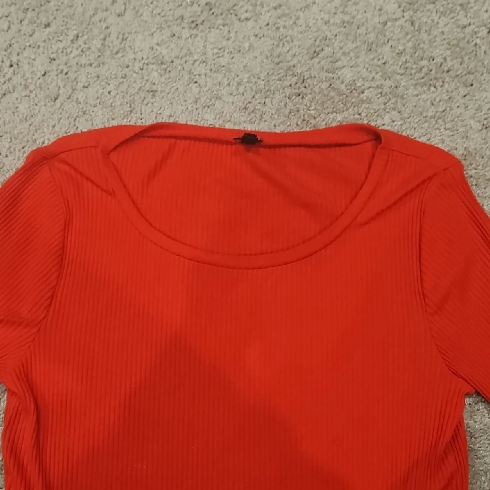J.Crew Belvedere Ribbed Bell Sleeve Top XL Extra Large Bright Cherry Red Blouse
